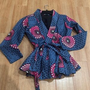 Blue and Pink Patterned Afro Centric Wrap Jacket